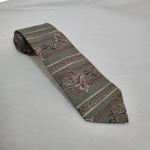 Signature Collection Silk Necktie Green Red Paisley Striped Made in U.S.A